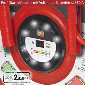 Starterkabel auf Kabeltrommel, Starthilfekabel 350A mit Voltmeter | Kabeltrommel Länge 2 x 3,5 Meter | Ø 25 mm²