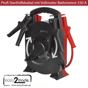 Starterkabel auf Kabeltrommel, Starthilfekabel 350A mit Voltmeter | Kabeltrommel Länge 2 x 3,5 Meter | Ø 25 mm²